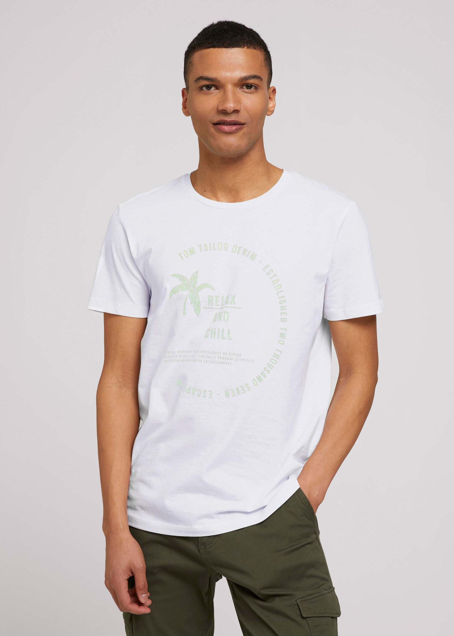 Men\'s T-shirt / Tee Tom Tailor® T-shirt W. Print - White 1025891-20000 /  White