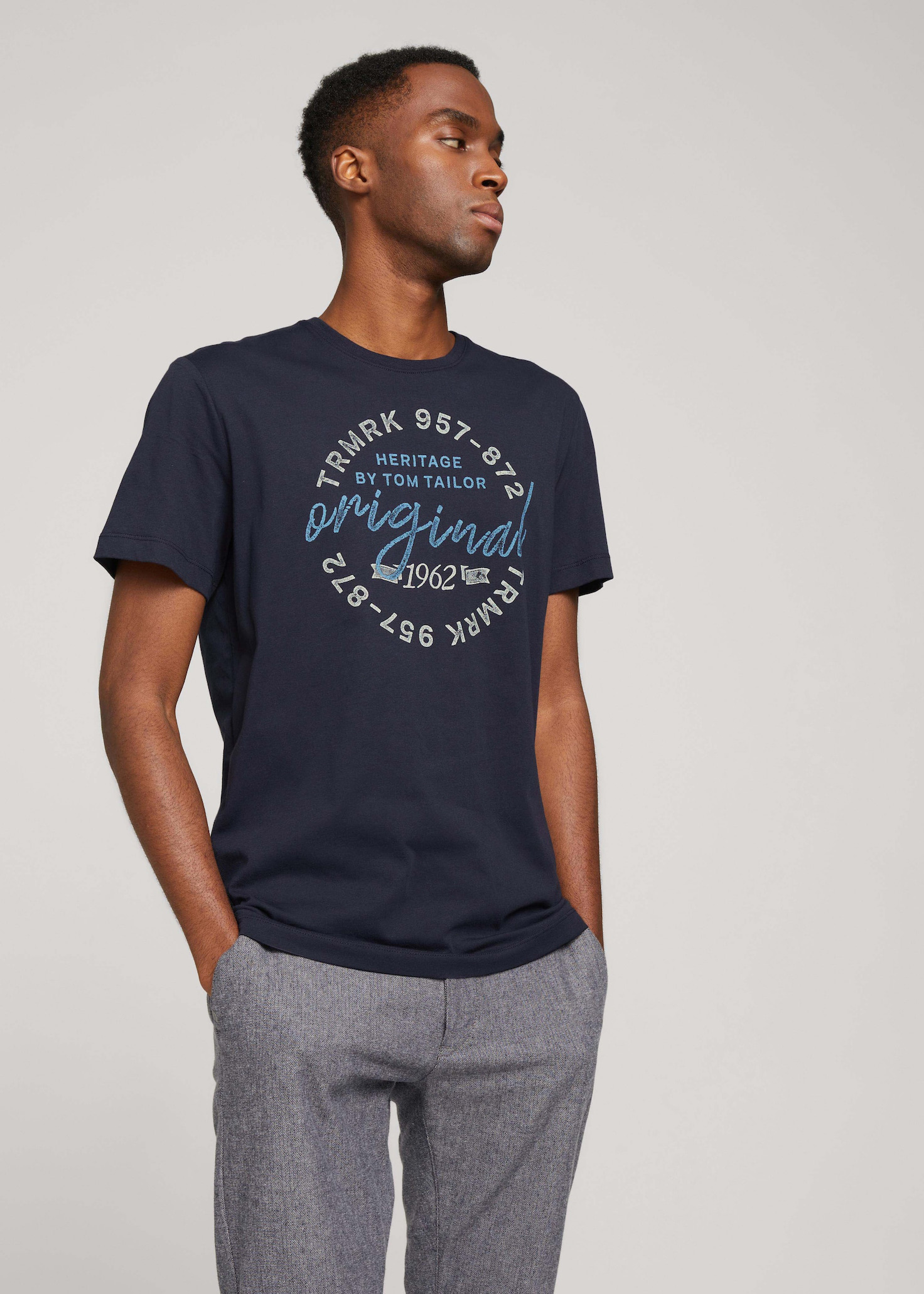 Men\'s T-shirt / Tee Tom Tailor® T-shirt with text print - Sky Captain Blue  1029246-10668 / Navy