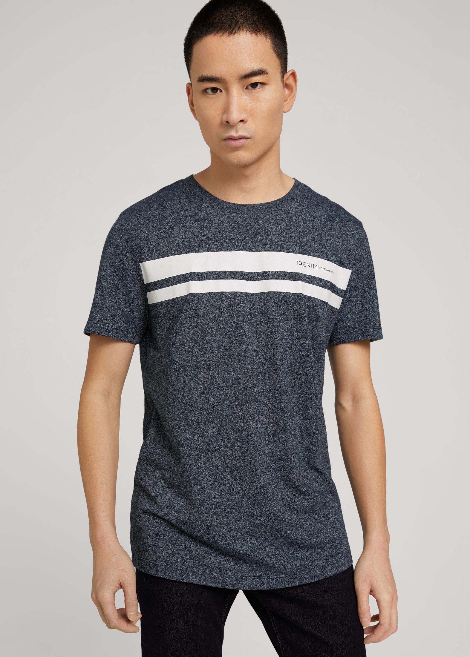 Men's T-shirt / Tee Denim Tom Tailor® T-shirt With A Logo Print - Sky  Captain Blue Non-solid 1029965-13684 / Blue