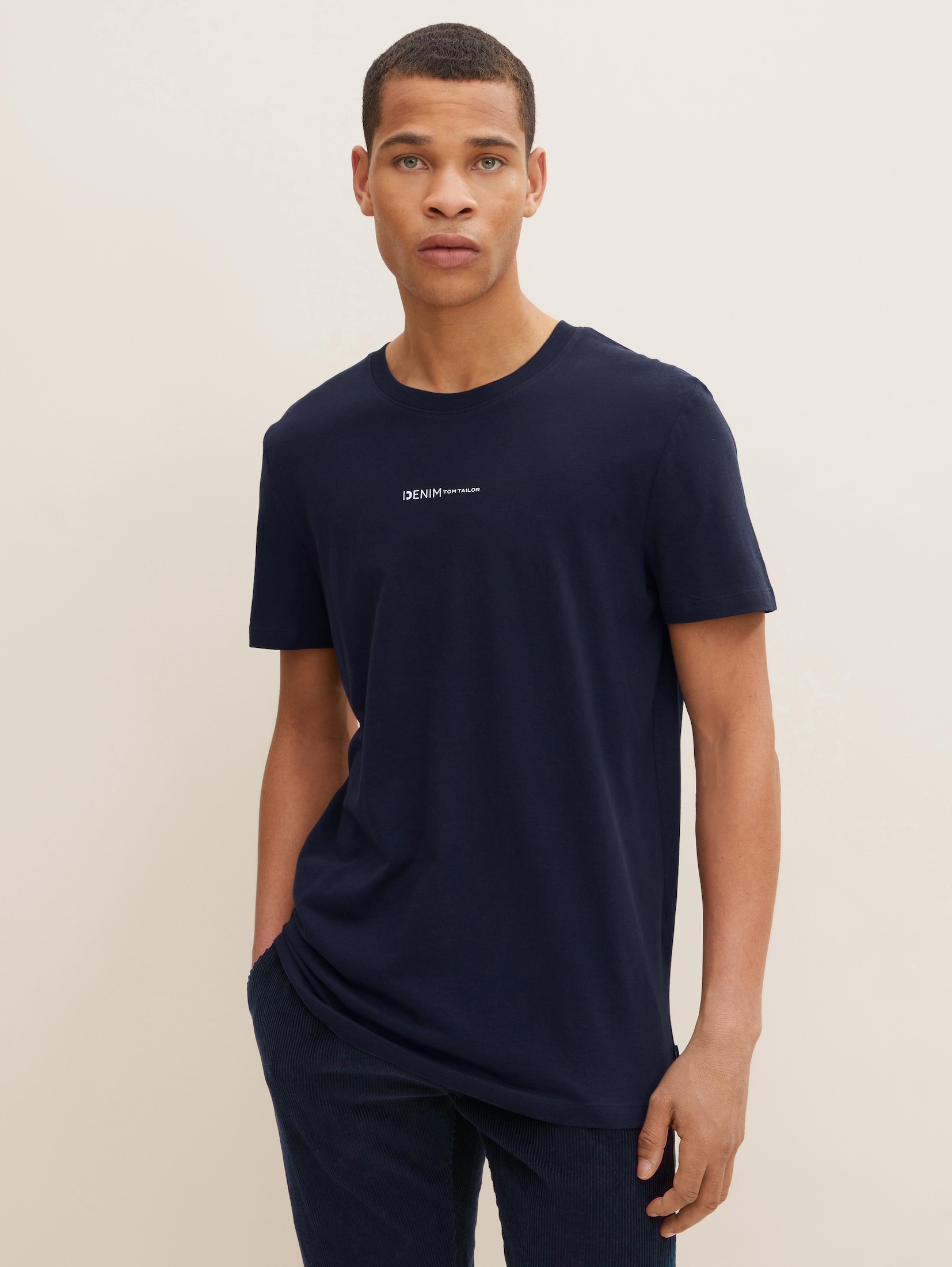 Men's T-shirt / Tee Denim Tom Tailor® T-shirt with a logo print - Sky  Captain Blue 1032335-10668 / Navy