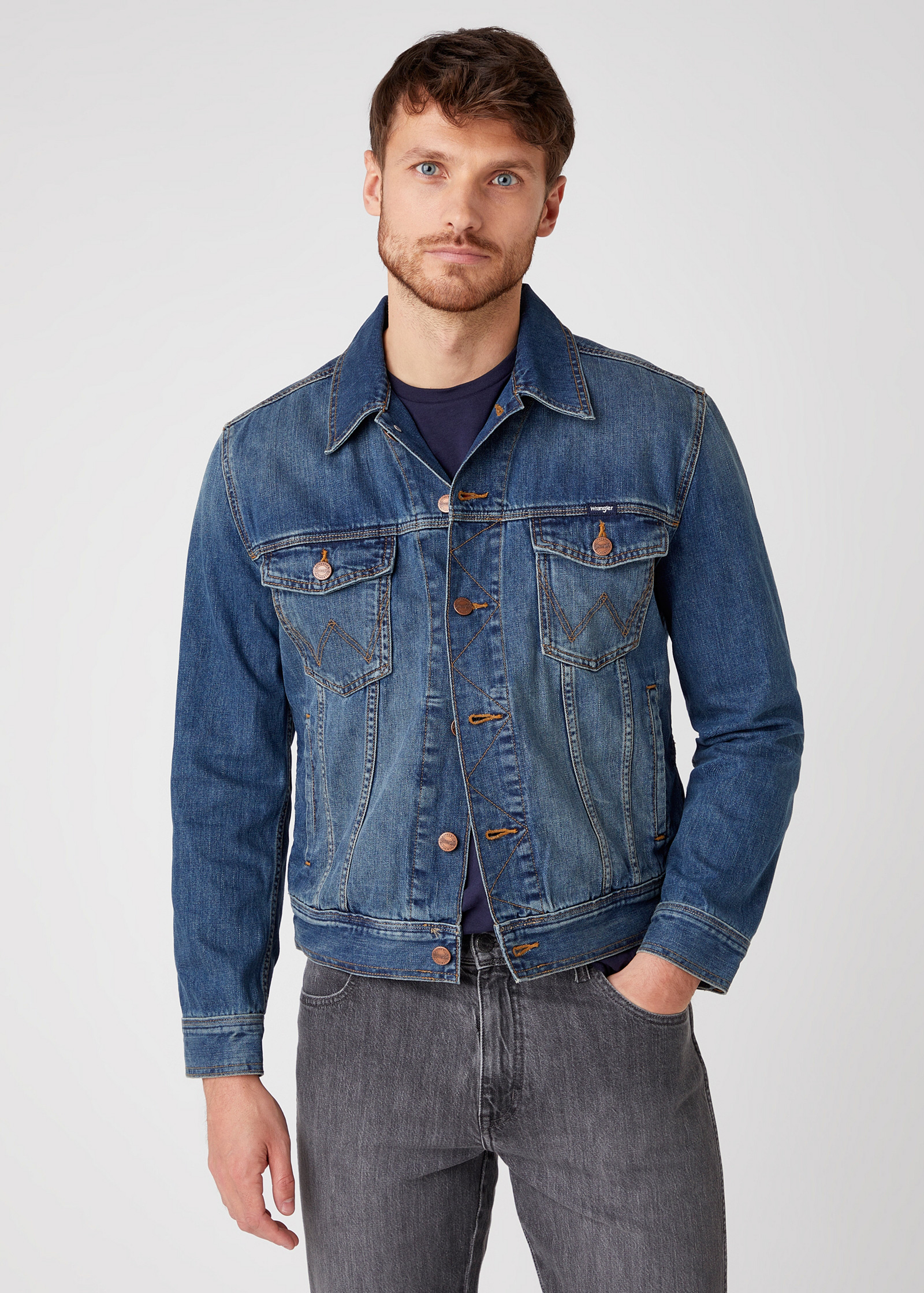 Men\'s Jacket Wrangler® Classic Denim Jacket - Mid Stone W4481514V / Blue