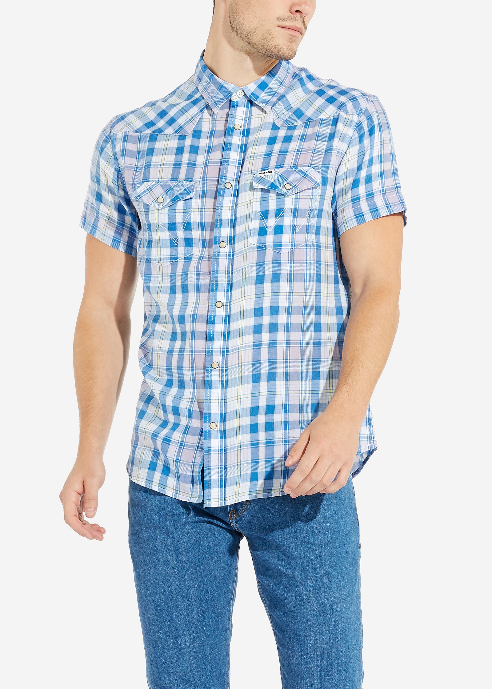 Men's Shirt Wrangler® Ss Western Shirt - Turkish Sea W5A246D86 / Blue