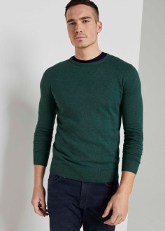 Tom Tailor® Basic Crew Neck Sweater - Midnight Forest Green Mélange (1012819-10592) 