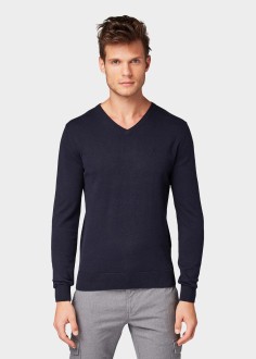 Tom Tailor® Basic V Neck Sweater - Knitted Navy Melange (1012820-13160) 