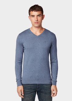 Tom Tailor® Basic V Neck Sweater - Vintage Indigo Blue Melange (1012820-18964) 