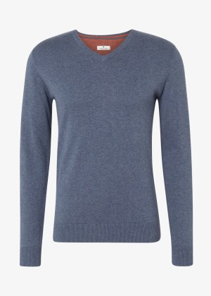 Tom Tailor® Basic V Neck Sweater - Vintage Indigo Blue Melange
