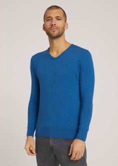 Tom Tailor® Basic V Neck Sweater - Royal Blue Melange (1012820-26127) 