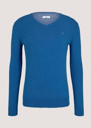 Tom Tailor® Basic V Neck Sweater - Royal Blue Melange