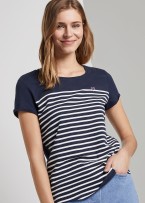 Tom Tailor® Printed Stripe Slub Tee - Navy Off White Stripe