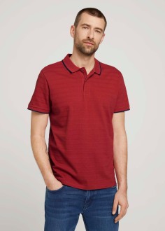 Tom Tailor® Structure Striped Polo - Chili Oil Red (1026068-26006) 