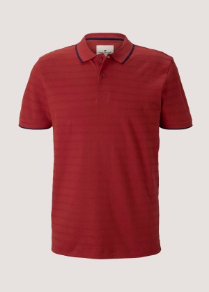 Tom Tailor® Structure Striped Polo - Chili Oil Red