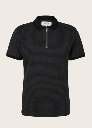 Tom Tailor® Halfzip Polo Shirt - Black Structured Stripe
