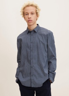 Denim Tom Tailor® Slim-fit Shirt With A Print Pattern - Navy Scratched Check Print (1032370-30273) 