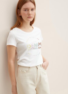 Denim Tom Tailor® T-shirt with Logo Print - Off White (1033413-10332) 