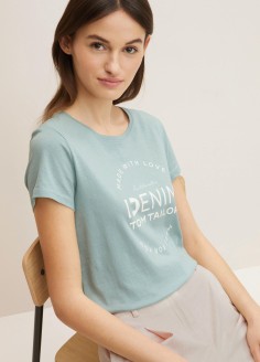 Denim Tom Tailor® T-shirt with Logo Print - Smoke Green (1033413-10884) 
