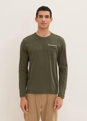 Tom Tailor® Long Sleeve One Pocket Sweatshirt - Deep Forest Green