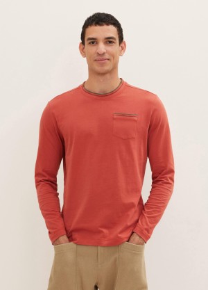 Tom Tailor® Long Sleeve One Pocket Sweatshirt - Chili Oil Red