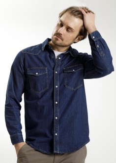 Cross Jeans® 2 Pocket Denim Shirt - Dark Blue (006) (A-222-006) 