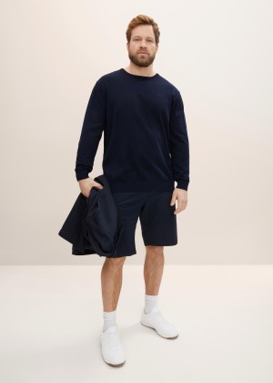 Tom Tailor® Basic sweater with logo embroidery - Knitted Navy Melange