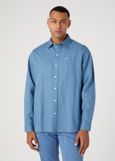 Wrangler® Long Sleeve One Pocket Shirt - Captains Blue (W5D6LO84Z) 